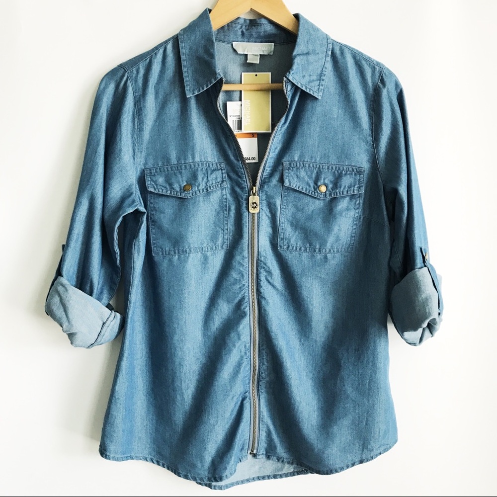 Michael Kors Chambray Zip-Front Shirt - Picture 4 of 12